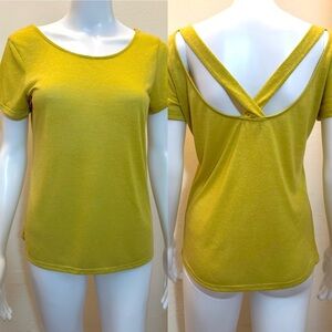 Mustard Yellow/Green Open-Back Short Sleeve T-shirt – Size Small